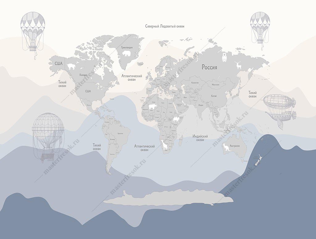Фотообои Голубая карта мира